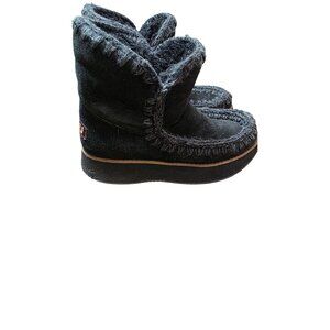 Mou Women Black Suede & Faux Shearling Grunge Whimsy Ankle Boots Stitch Size 7.5